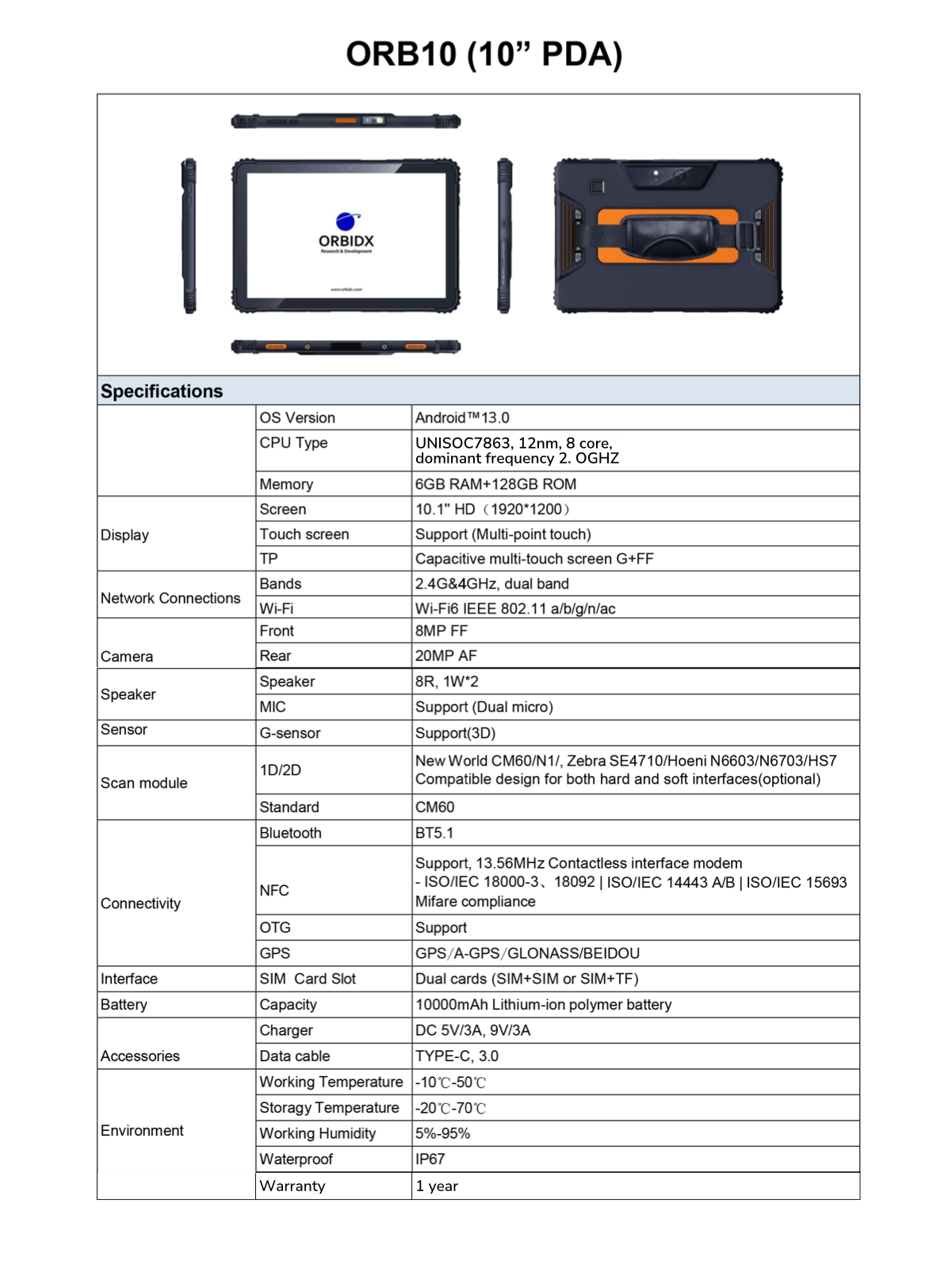 ORB10 ten-inch rugged quality tablet